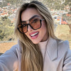 Retro Rectangular Fashion Glasses with Metal Hinges - Stylish Gradient Lenses, Oversized Frame, Black & Brown Gradient Design