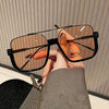 Retro Rectangular Fashion Glasses with Metal Hinges - Stylish Gradient Lenses, Oversized Frame, Black & Brown Gradient Design