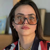 Retro Rectangular Fashion Glasses with Metal Hinges - Stylish Gradient Lenses, Oversized Frame, Black & Brown Gradient Design