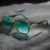 Vintage Green Oversized Frame Fashion Glasses with Unique Metal Accents, Retro Style PC Lens, Copper Alloy Frame