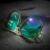 Vintage Green Oversized Frame Fashion Glasses with Unique Metal Accents, Retro Style PC Lens, Copper Alloy Frame
