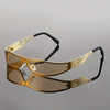 Shield-Style Cat-Eye Fashion Glasses with Vibrant Red Tinted Lenses & Golden Metal Frame