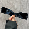 Punk Futuristic Frameless Fashion Glasses - Sleek Black Glossy Design with Geometric Patterns & Metallic Accents, Lightweight Plastic Frame