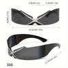 Punk Futuristic Frameless Fashion Glasses - Sleek Black Glossy Design with Geometric Patterns & Metallic Accents, Lightweight Plastic Frame