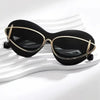 Chic Black Cat-Eye Fashion Glasses for Women - Large Square Frame, Golden Accents