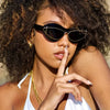 Chic Black Cat-Eye Fashion Glasses for Women - Large Square Frame, Golden Accents