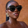 Chic Black Cat-Eye Fashion Glasses for Women - Large Square Frame, Golden Accents