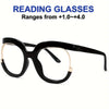CABECADE Y2K Vintage-Inspired Oversized Round Reading Glasses +1.0 to +4.0 - Chic Black PC Frame Eyewear