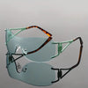 Retro Frameless Fashion Glasses - Cut-Out Design with Golden-Tone Metal Accents, Decorative Lens