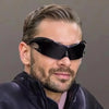 Futuristic Cyberpunk Rimless Fashion Glasses - Anime-Inspired Unisex Eyewear with Sleek Black Frame & PC Lenses