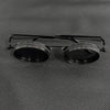 Vintage Leica-Style Rotating Fashion Glasses - Adjustable Brightness Steampunk-Inspired Alloy Frame, Black & Gray Gradient Lenses